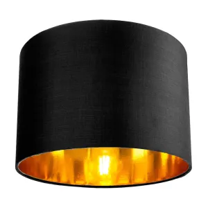 Contemporary Black Cotton 10" Table/Pendant Lamp Shade with Shiny Golden Inner