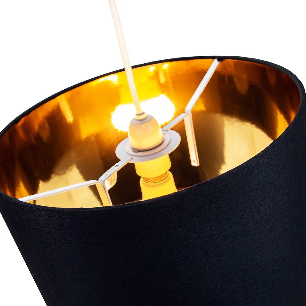 Contemporary Black Cotton 10" Table/Pendant Lamp Shade with Shiny Golden Inner