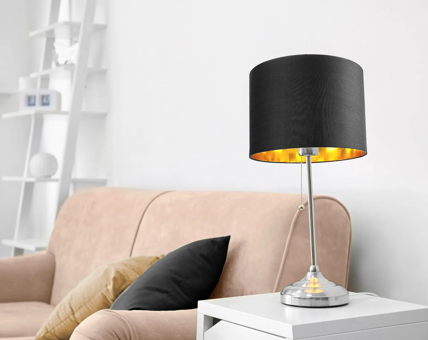 Contemporary Black Cotton 10" Table/Pendant Lamp Shade with Shiny Golden Inner