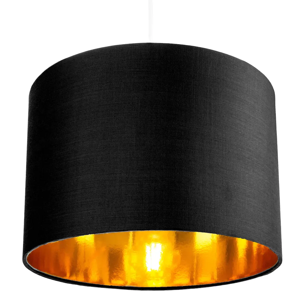 Contemporary Black Cotton 10" Table/Pendant Lamp Shade with Shiny Golden Inner