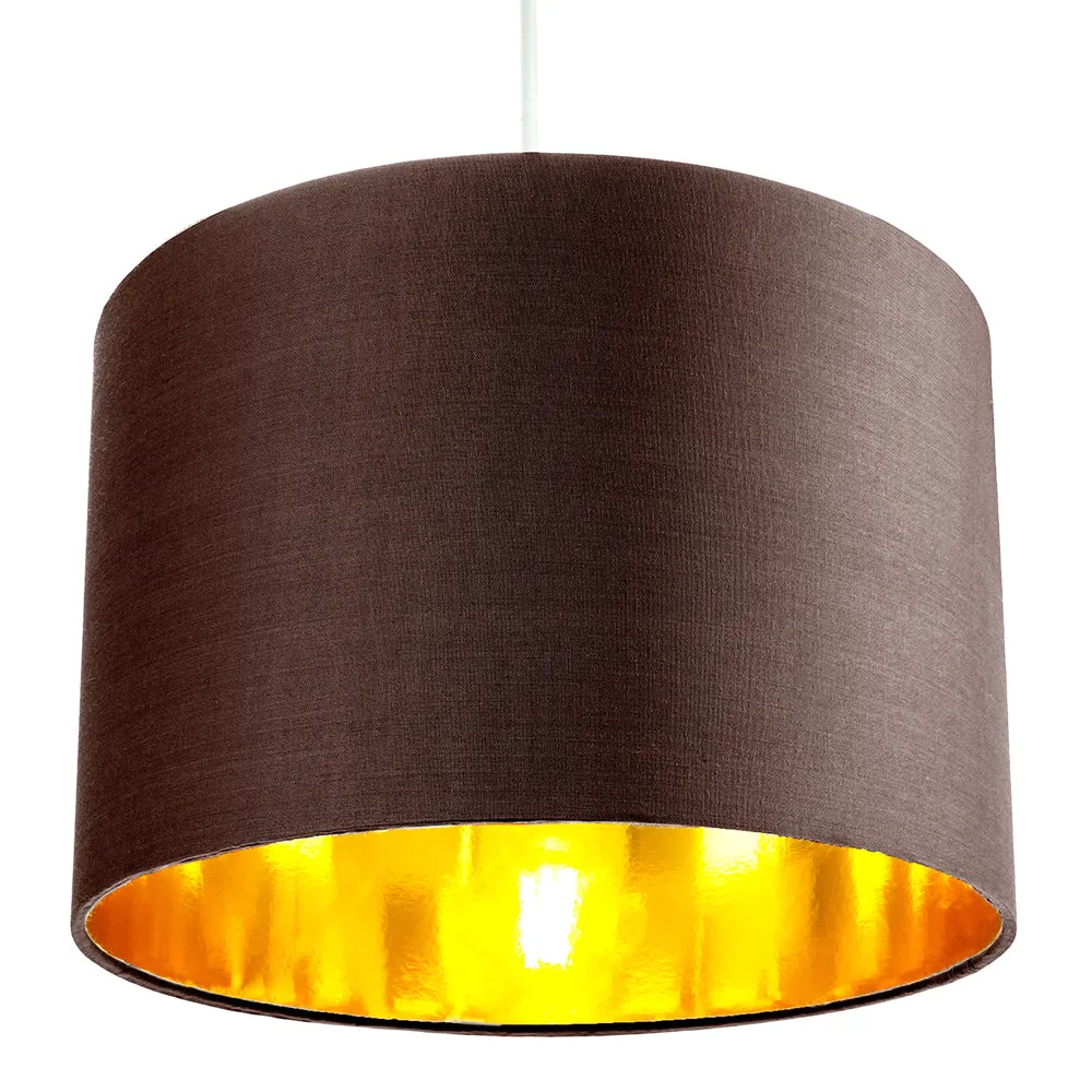 Contemporary Brown Cotton 12" Table/Pendant Lamp Shade with Shiny Copper Inner