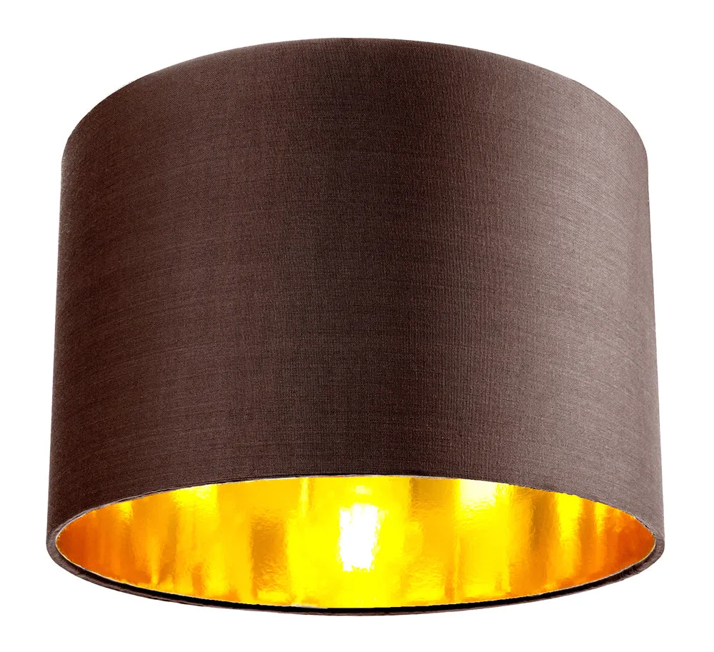 Contemporary Brown Cotton 12" Table/Pendant Lamp Shade with Shiny Copper Inner
