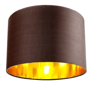 Contemporary Brown Cotton 12" Table/Pendant Lamp Shade with Shiny Copper Inner