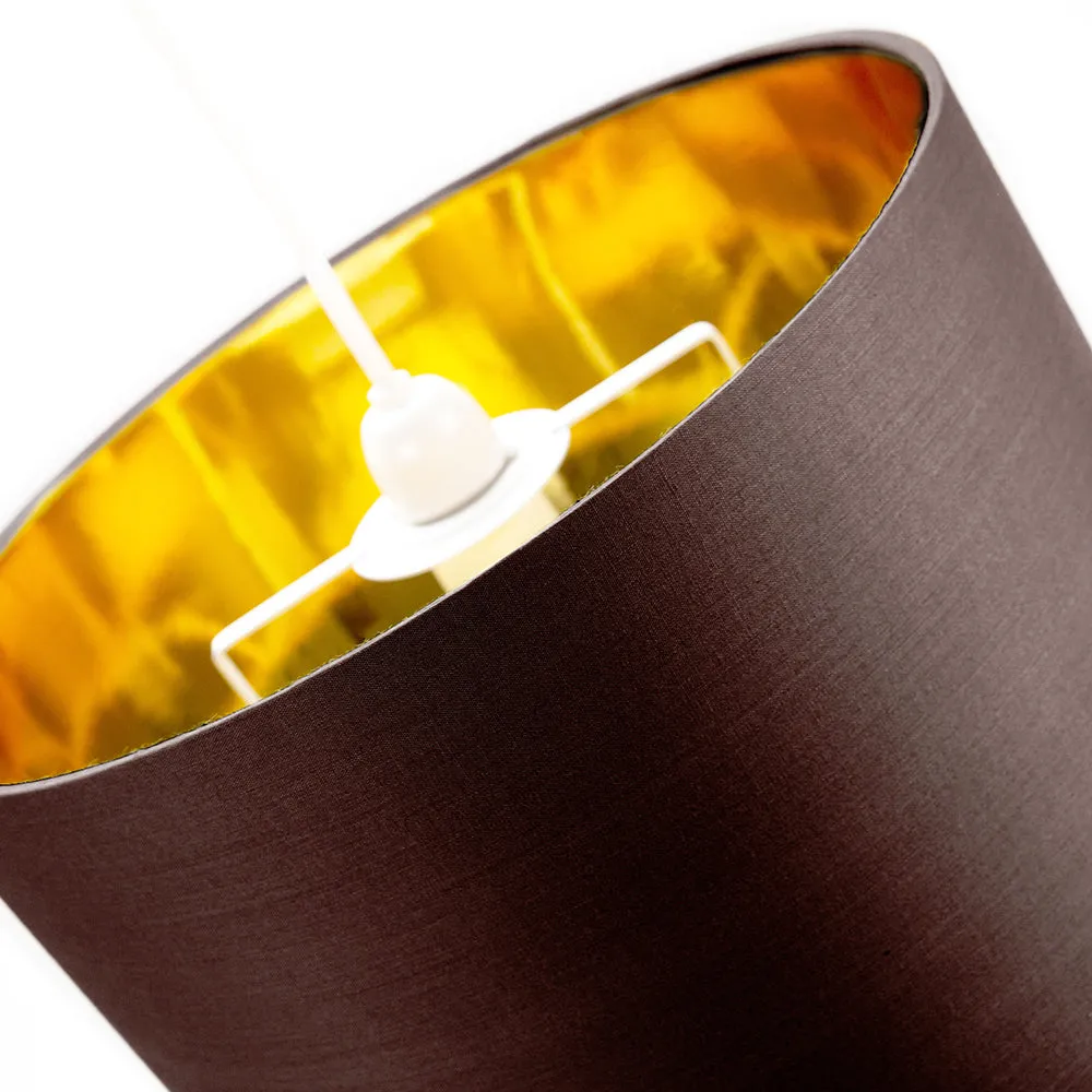 Contemporary Brown Cotton 12" Table/Pendant Lamp Shade with Shiny Copper Inner