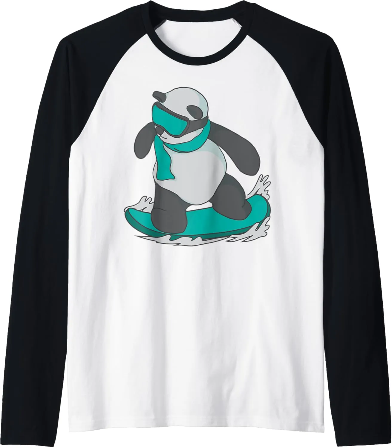 Cool Snowboarding Panda | Funny Snow Surfing Winter Gift Raglan Baseball Tee