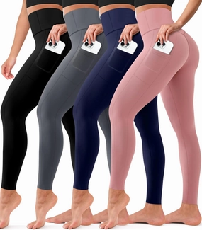 COOLOVER 4 Pack Leggings with Pockets for Women, Soft High Waisted Tummy Control Workout Yoga Pants