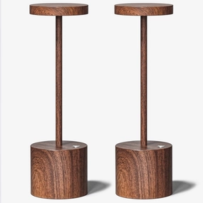 Cordless Table Lamp Rechargeable Outdoor Portable Battery Operated LED Light, IP54, 3 Color Dimmable, for Home Restaurant Outside Dining Bar Patio Kitchen Party Cocktail (2-Pack Wood)