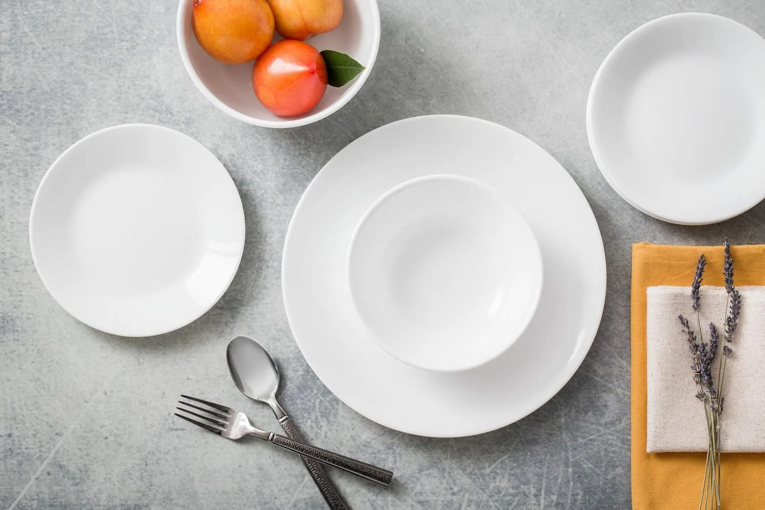 Corelle Vitrelle 18-Piece Service for 6 Dinnerware Set, Winter Frost White & Vitrelle 28-oz Soup/Cereal Bowls Set of 6, Chip & Crack Resistant Dinnerware Bowls, Winter Frost White