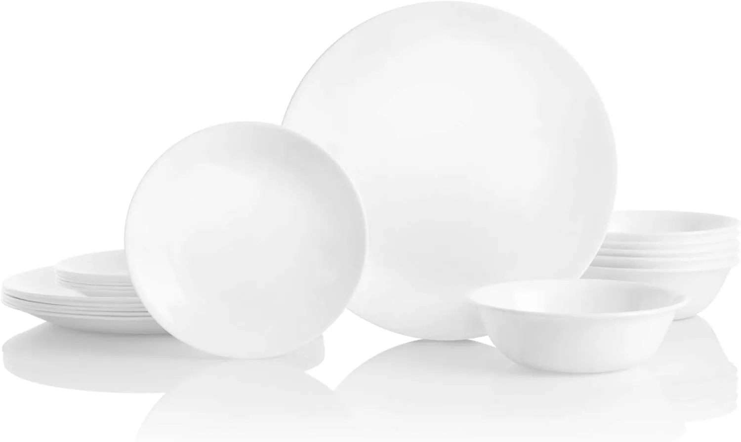 Corelle Vitrelle 18-Piece Service for 6 Dinnerware Set, Winter Frost White & Vitrelle 28-oz Soup/Cereal Bowls Set of 6, Chip & Crack Resistant Dinnerware Bowls, Winter Frost White