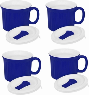 Corningware 20oz Blue Meal Mugs with Lids - 4 Pack
