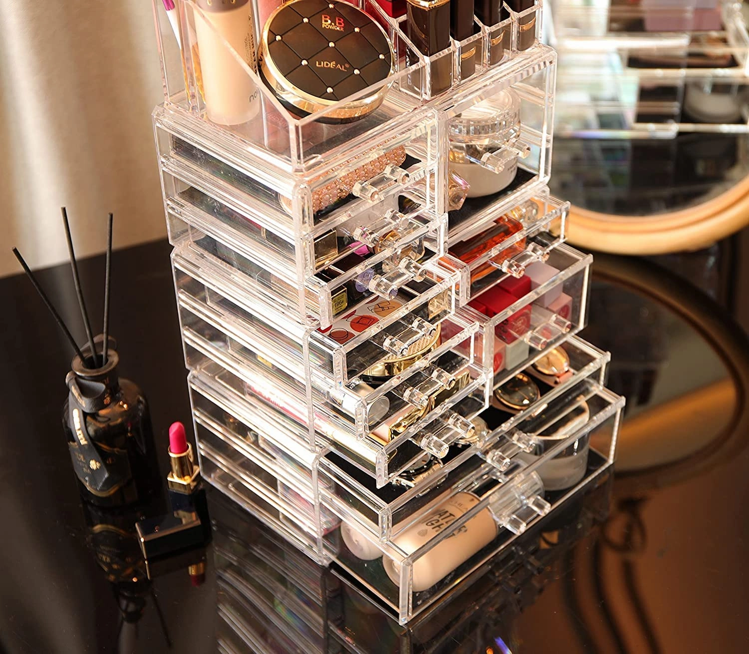 Cq acrylic Makeup Organizer Skin Care Large Clear Cosmetic Display Cases Stackable Storage Box With 11 Drawers For Vanity,Set of 4