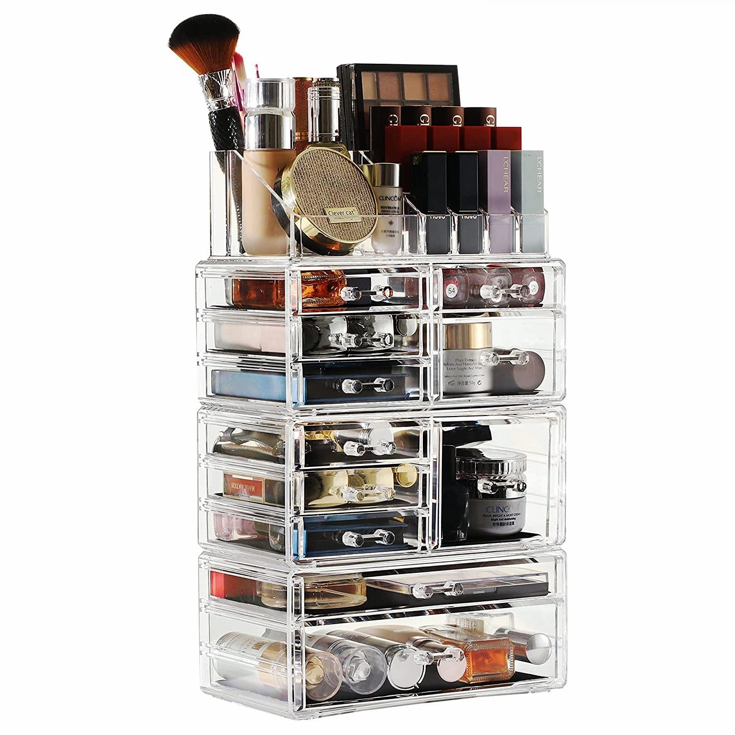 Cq acrylic Makeup Organizer Skin Care Large Clear Cosmetic Display Cases Stackable Storage Box With 11 Drawers For Vanity,Set of 4