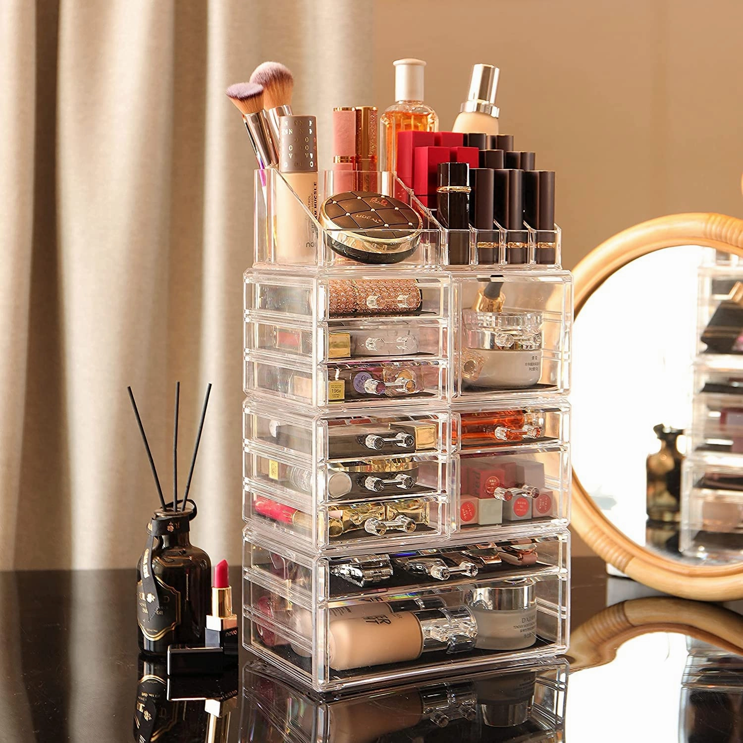 Cq acrylic Makeup Organizer Skin Care Large Clear Cosmetic Display Cases Stackable Storage Box With 11 Drawers For Vanity,Set of 4