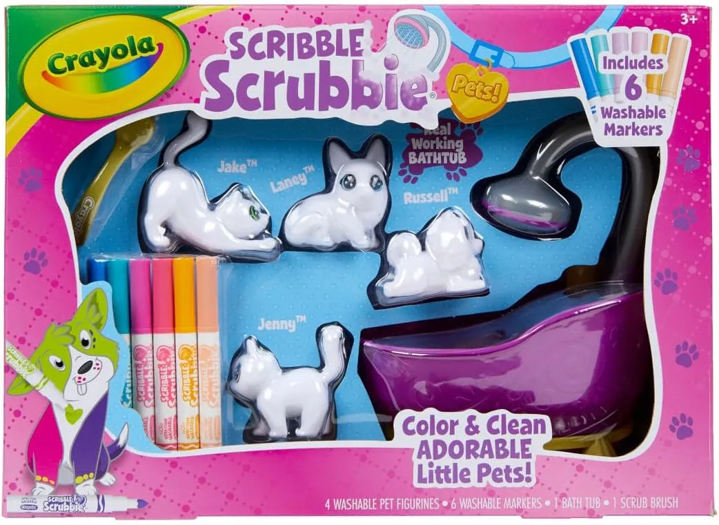 Crayola Scribble Scrubbies Tub Set (4 Pets), Washable Pet Care Toy, Coloring Animal Craft, Toys for Girls & Boys, Gifts for Kids, Ages 3 