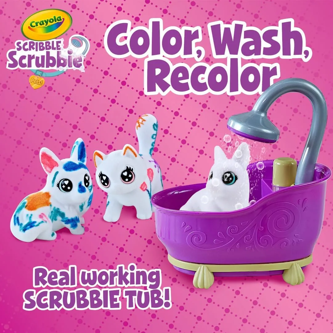 Crayola Scribble Scrubbies Tub Set (4 Pets), Washable Pet Care Toy, Coloring Animal Craft, Toys for Girls & Boys, Gifts for Kids, Ages 3 