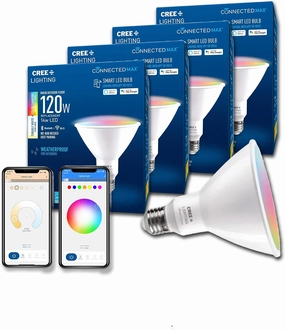 Cree Lighting Connected Max Smart Led Bulb Par38 Outdoor Flood Tunable White   Color Changing, 2.4 Ghz, Compatible with Alexa and Google Home, No Hub Required, Bluetooth   WiFi, Pack of 4