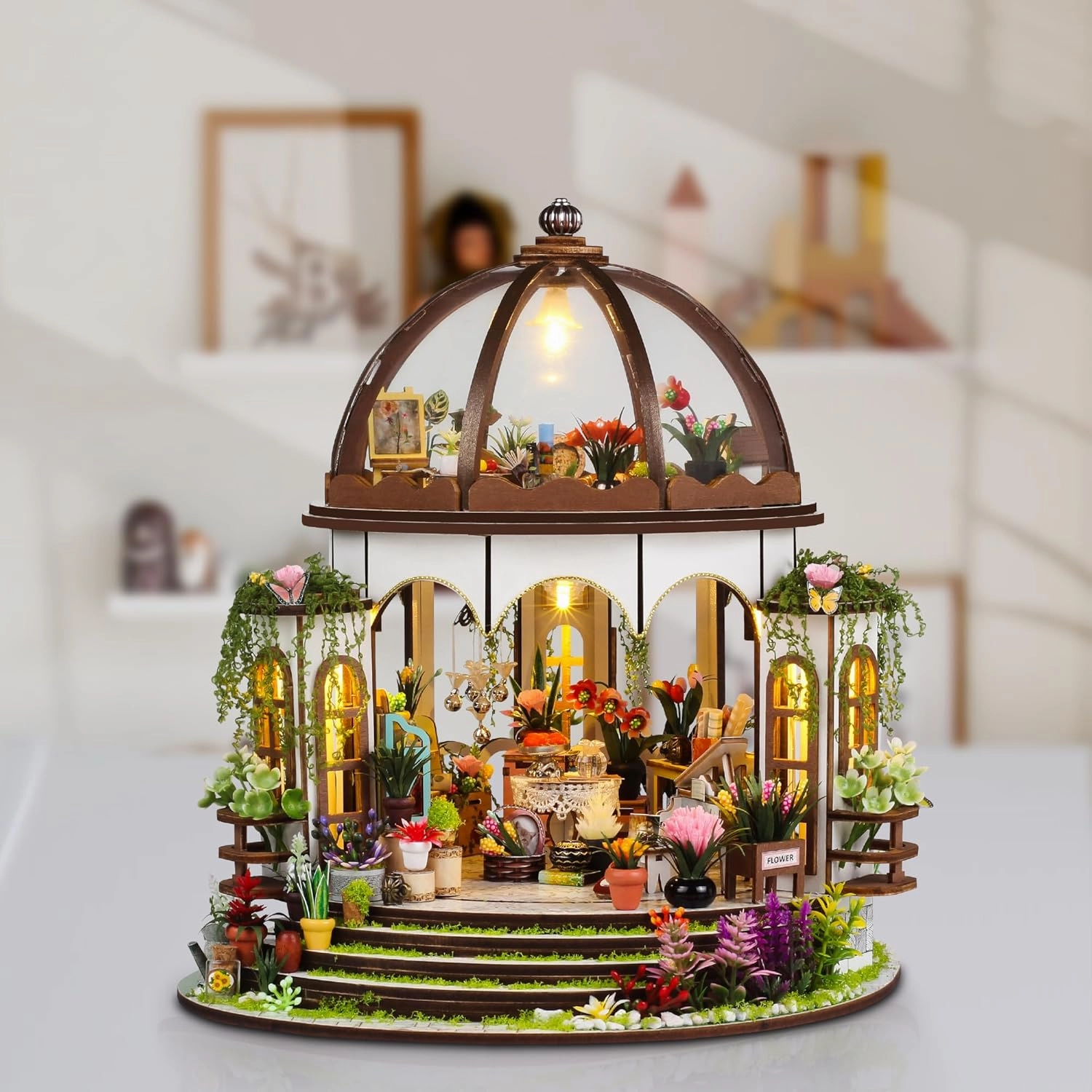 CRIOLPO DIY Greenhouse Kit, Miniature House Kits for Adults, Craft Model Building Kit with Detailed Furniture and Accessories, for Creating A Stunning Miniature Doll House Scene - Hanging Garden
