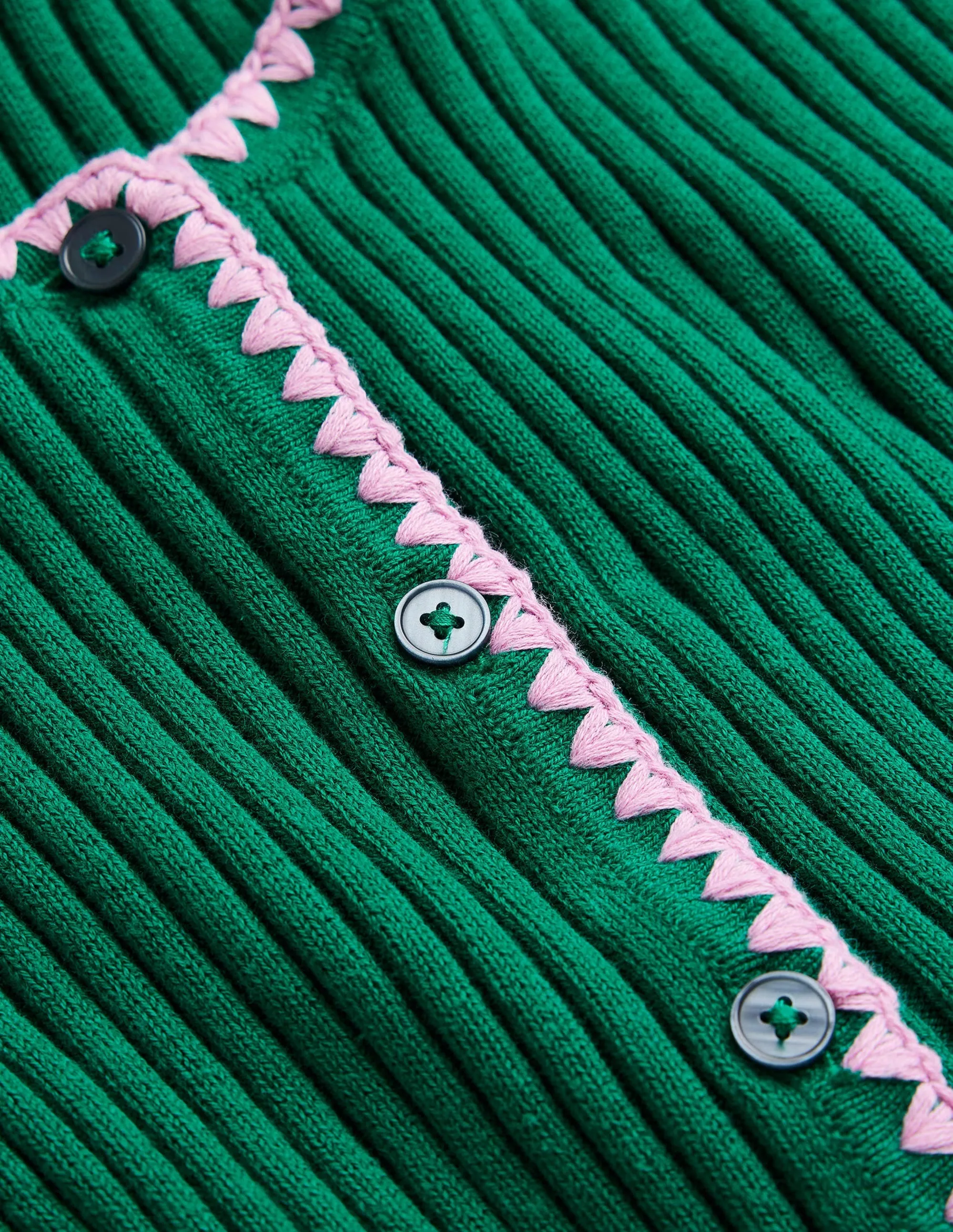 Crochet-Trim Ribbed Cardigan-Bright Emerald