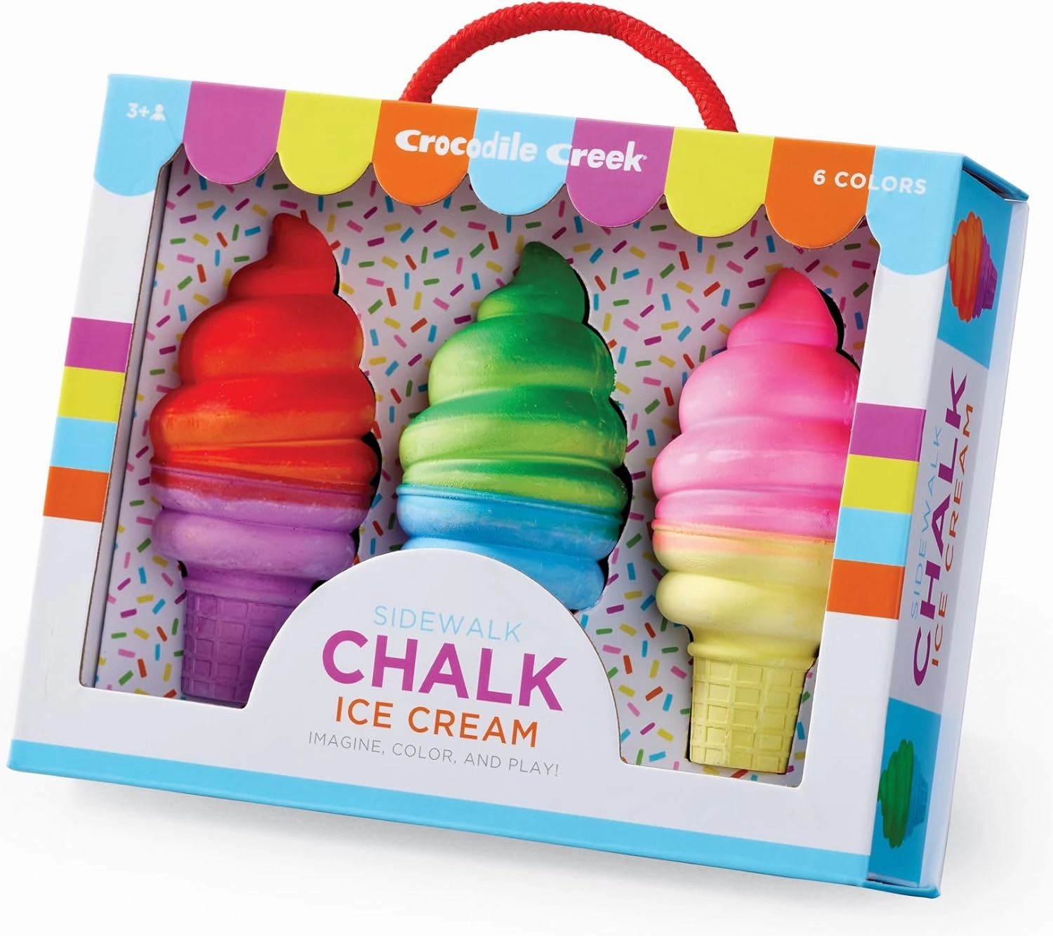 Crocodile Creek Sidewalk Chalk - Outside Art Set for Kids Ages 3 and Up - Encourages Creativity, Fun, and Outdoor Play - Ideal Playground Toys - Includes 3 Ice Cream-Shaped Pieces of Chalk