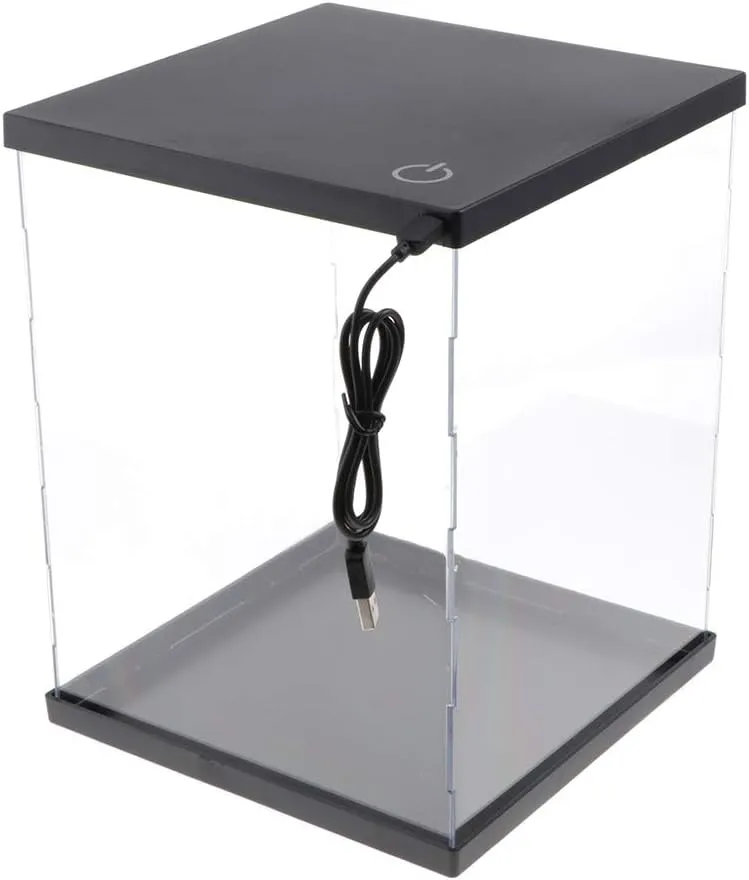 Crystal Clear Acrylic Display Case with LED s 8x8x14 | Toy Showcase |ion Box | Stackable Design | Transparent Stand | for Small Model Cars & Action Figures