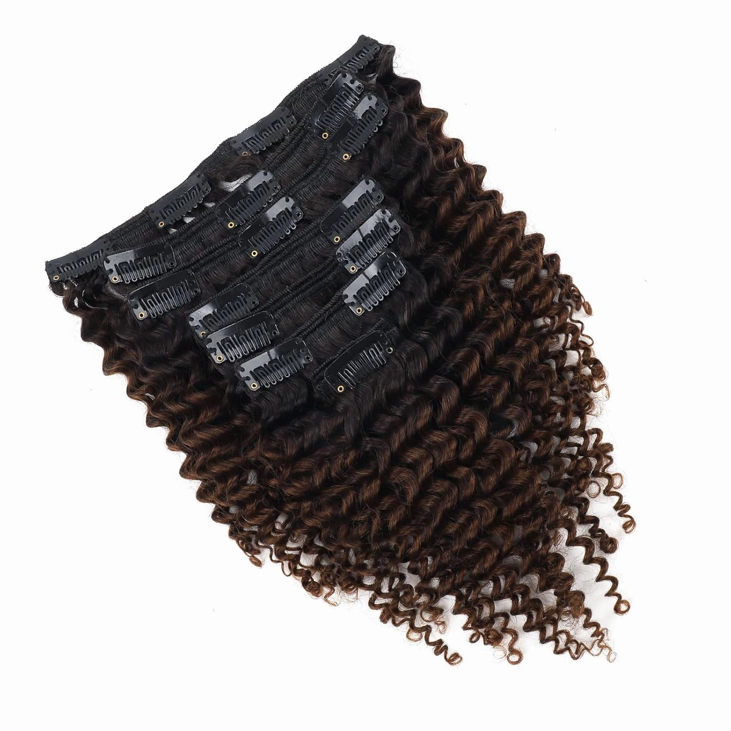 Curly Clip in Hair Extensions Real Human Hair 3C 4A Kinky Curly Clip ins for Black Women Double Weft Ombre Brown Hair Extensions 7Pcs 120g 14 Inch 1BT4