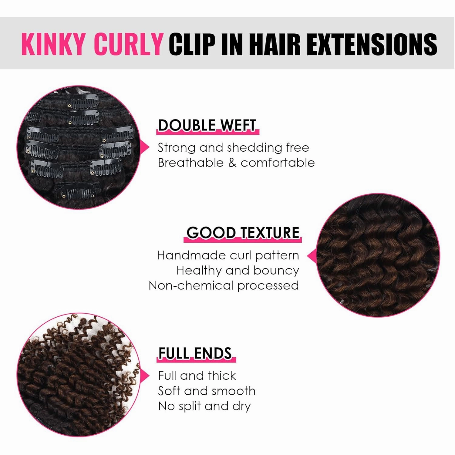 Curly Clip in Hair Extensions Real Human Hair 3C 4A Kinky Curly Clip ins for Black Women Double Weft Ombre Brown Hair Extensions 7Pcs 120g 14 Inch 1BT4