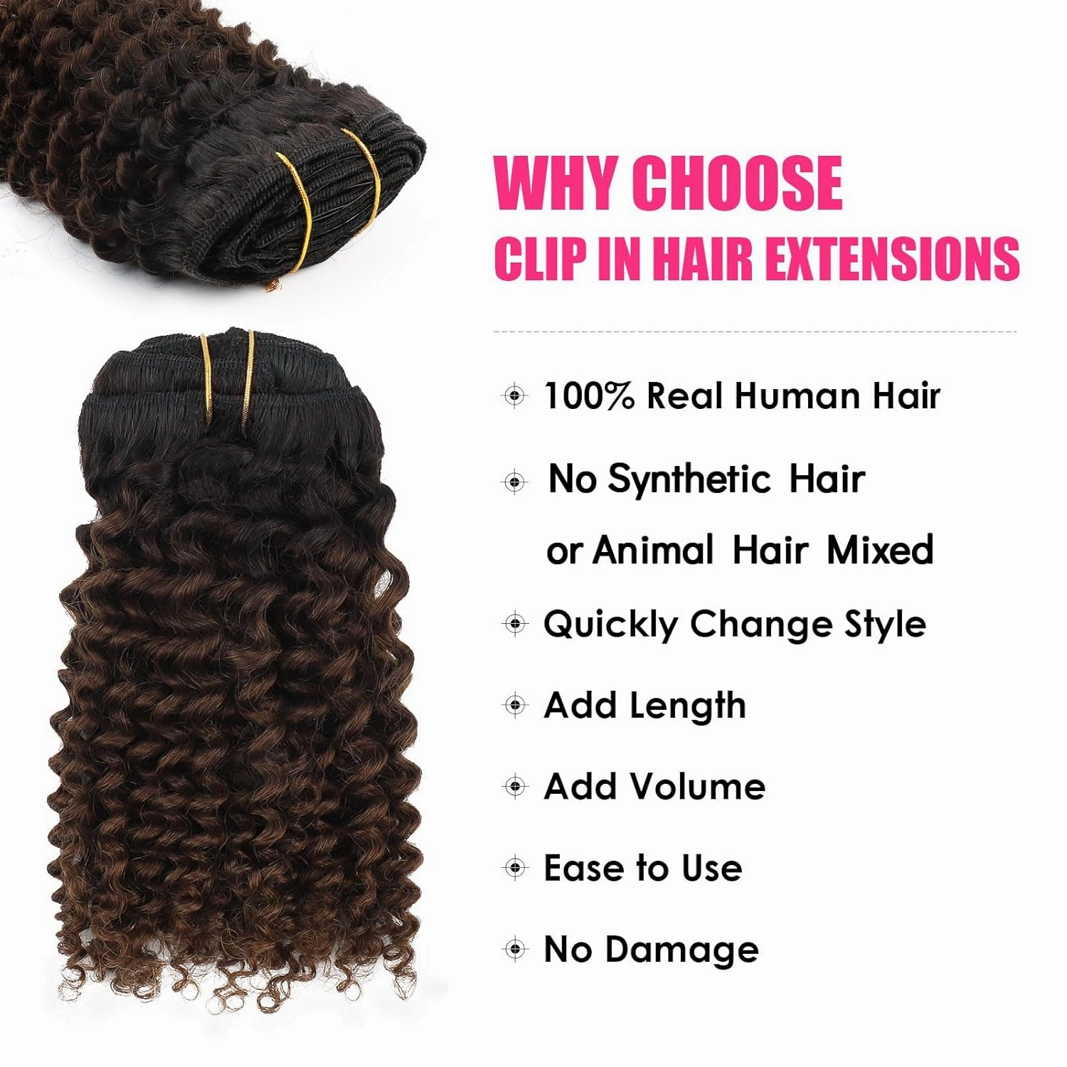 Curly Clip in Hair Extensions Real Human Hair 3C 4A Kinky Curly Clip ins for Black Women Double Weft Ombre Brown Hair Extensions 7Pcs 120g 14 Inch 1BT4