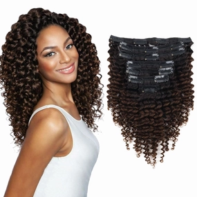 Curly Clip in Hair Extensions Real Human Hair 3C 4A Kinky Curly Clip ins for Black Women Double Weft Ombre Brown Hair Extensions 7Pcs 120g 14 Inch 1BT4