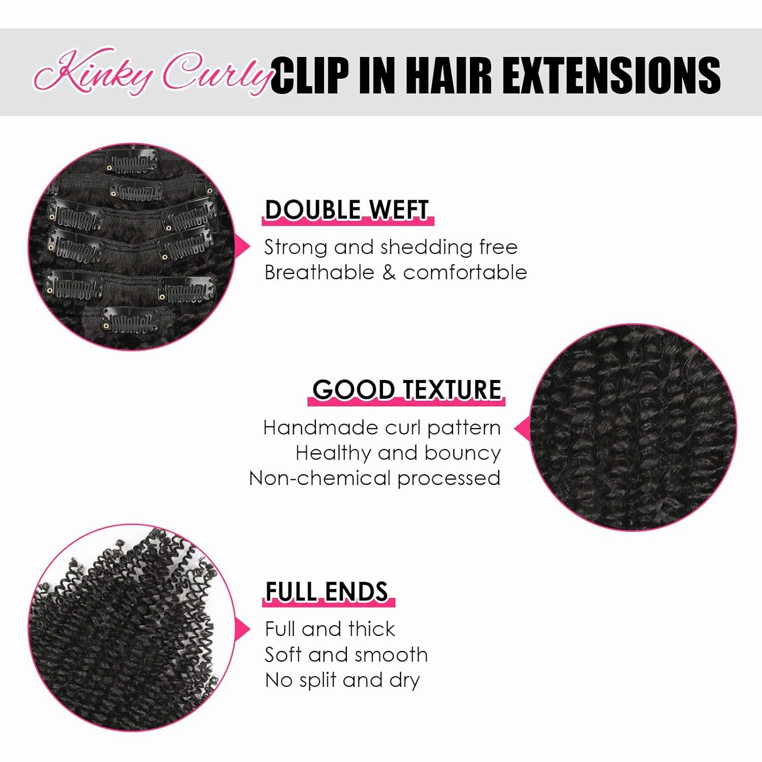 Curly Clip in Hair Extensions Real Human Hair Kinky Curly Clip ins for Black Women Remy Human Hair Clip in Extensions 120g 7Pcs Full Head Double Weft Hair Extensions Natural Black 14 Inch