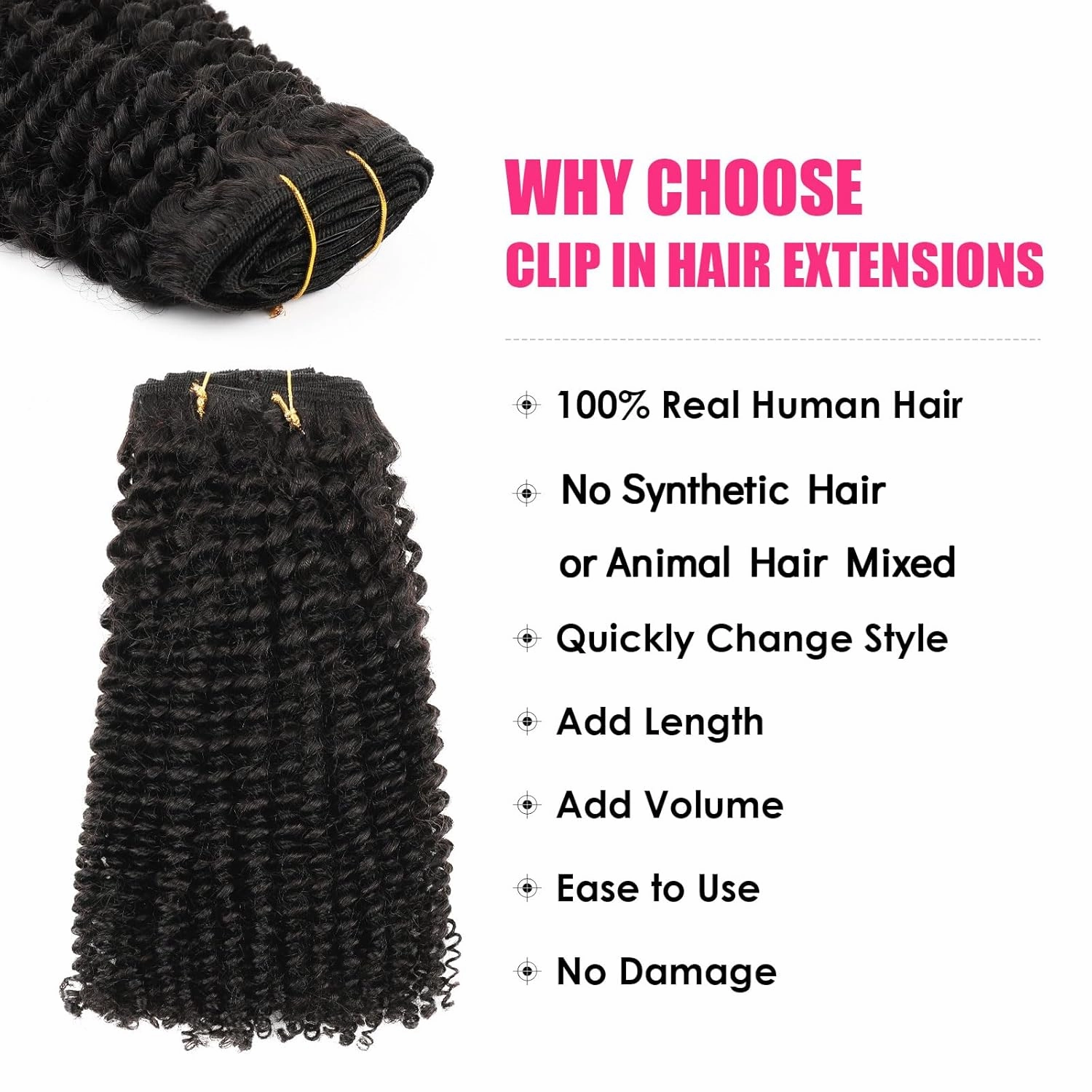 Curly Clip in Hair Extensions Real Human Hair Kinky Curly Clip ins for Black Women Remy Human Hair Clip in Extensions 120g 7Pcs Full Head Double Weft Hair Extensions Natural Black 14 Inch