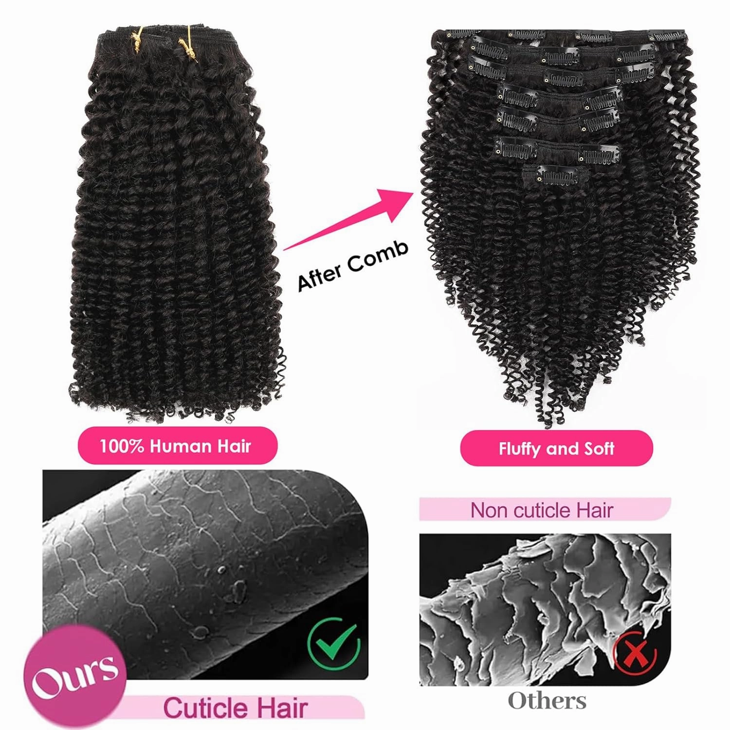 Curly Clip in Hair Extensions Real Human Hair Kinky Curly Clip ins for Black Women Remy Human Hair Clip in Extensions 120g 7Pcs Full Head Double Weft Hair Extensions Natural Black 14 Inch