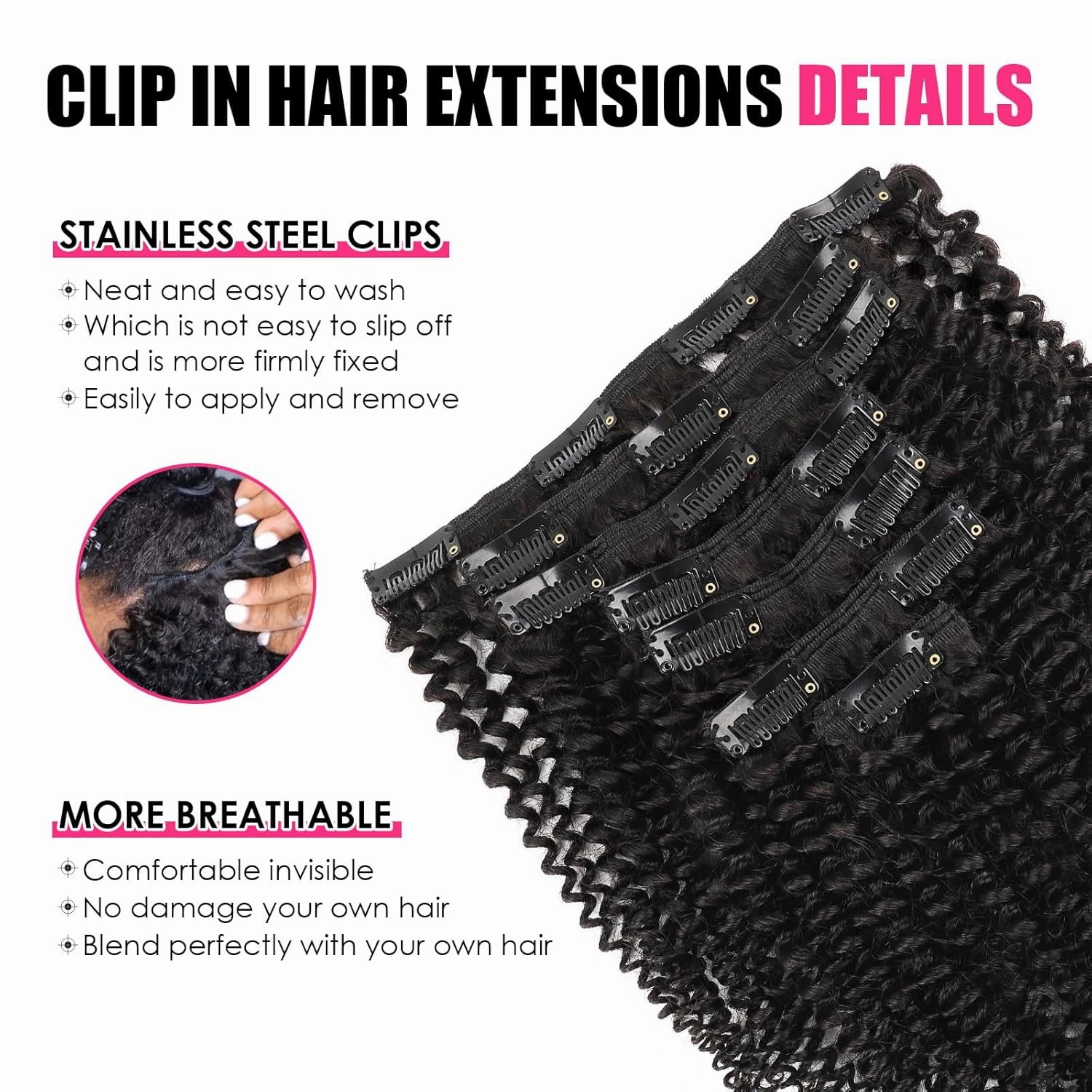 Curly Clip in Hair Extensions Real Human Hair Kinky Curly Clip ins for Black Women Remy Human Hair Clip in Extensions 120g 7Pcs Full Head Double Weft Hair Extensions Natural Black 14 Inch