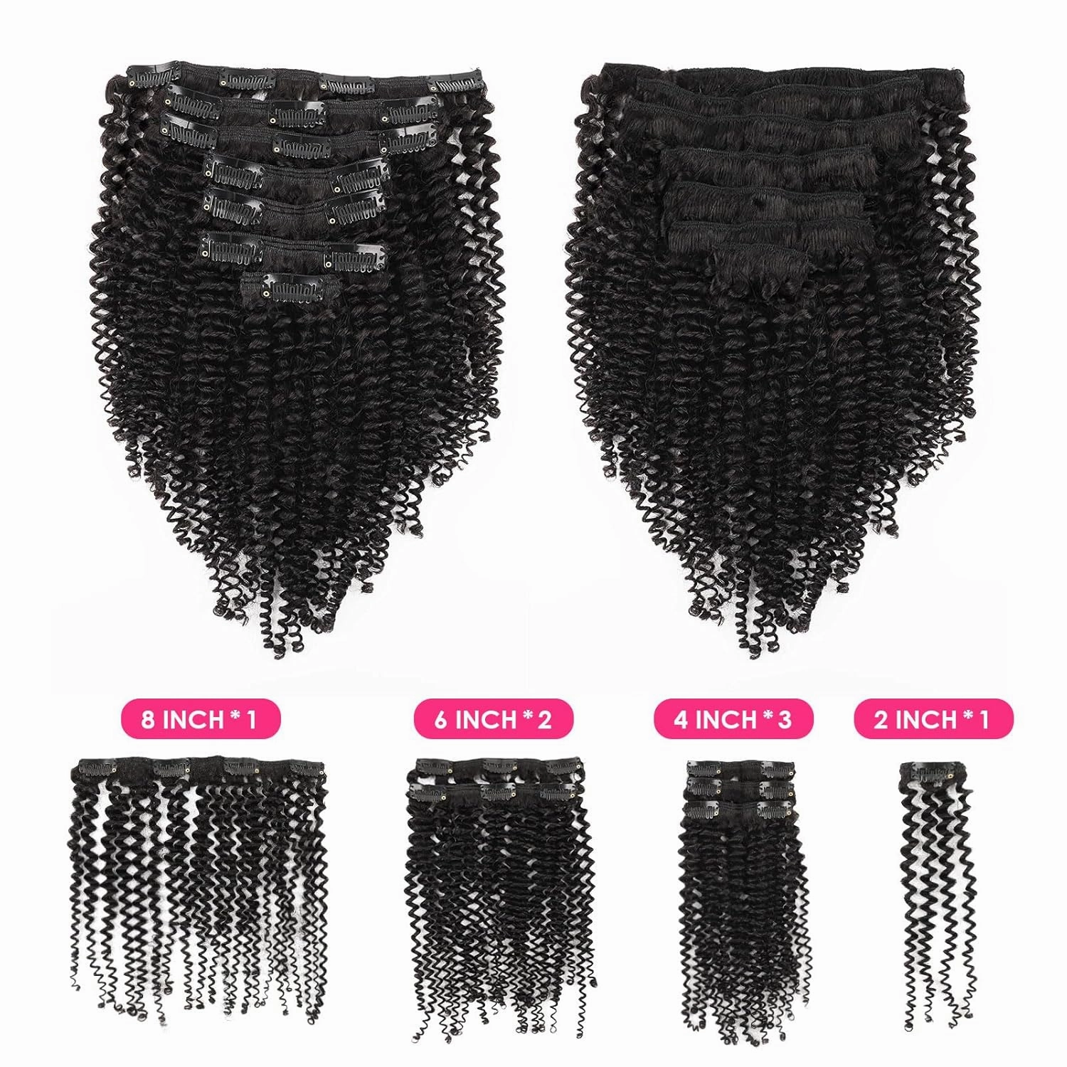 Curly Clip in Hair Extensions Real Human Hair Kinky Curly Clip ins for Black Women Remy Human Hair Clip in Extensions 120g 7Pcs Full Head Double Weft Hair Extensions Natural Black 14 Inch