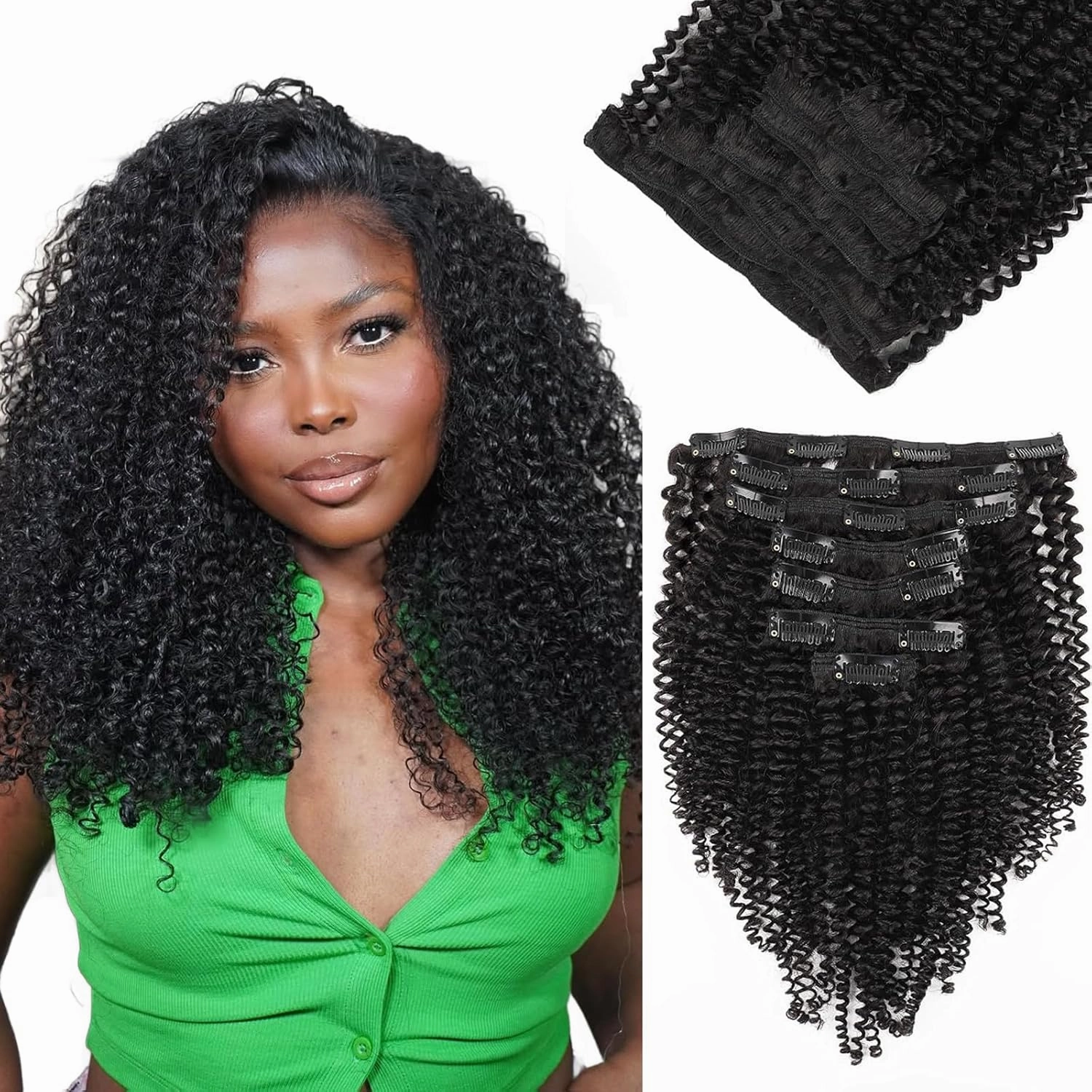 Curly Clip in Hair Extensions Real Human Hair Kinky Curly Clip ins for Black Women Remy Human Hair Clip in Extensions 120g 7Pcs Full Head Double Weft Hair Extensions Natural Black 14 Inch