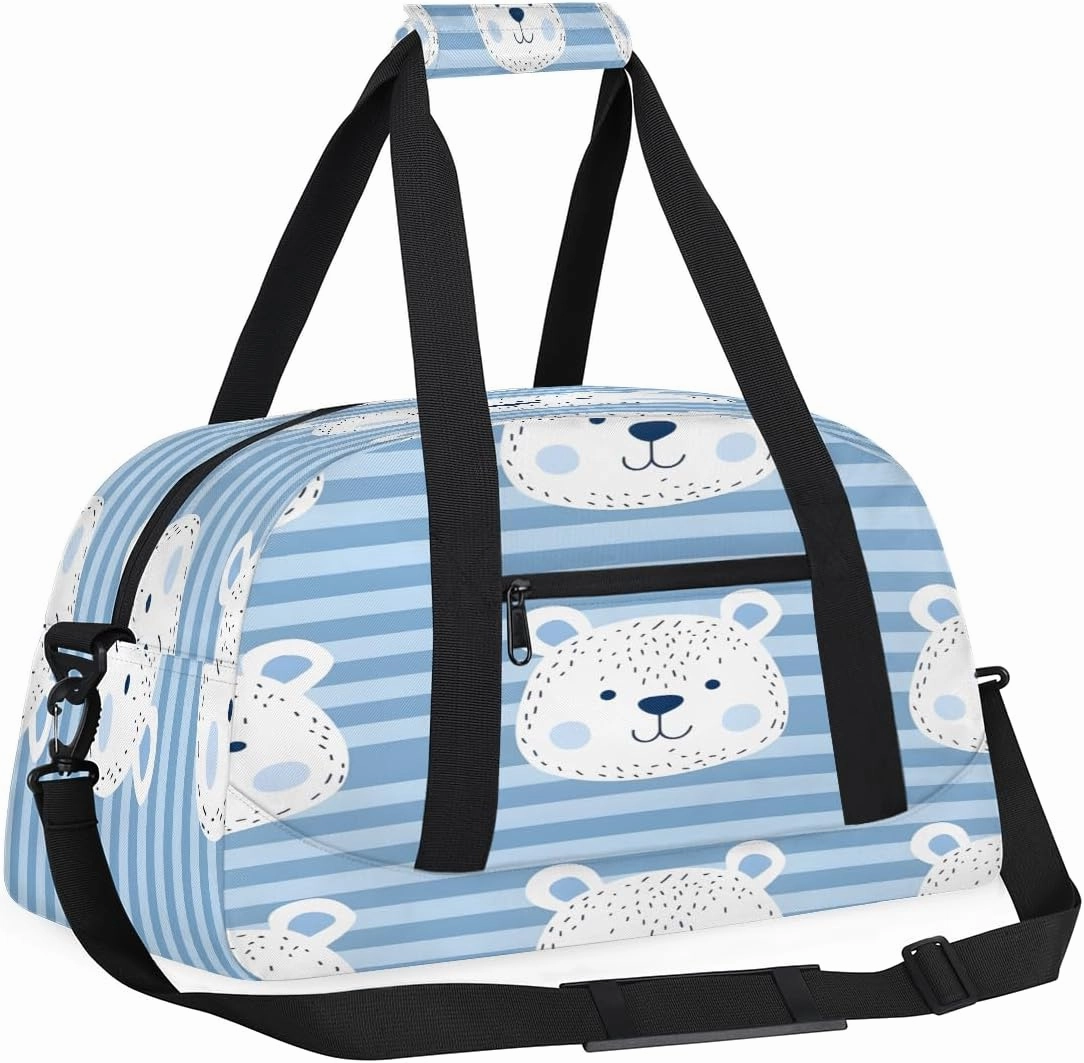Cute Bears Grid Kids Overnighter Duffel Bags for Boys, Carry-On Size Sports Gym Bag with Front Zipper Pocket for School Practice or Overnight Travel Weekender Sleepover Tote Bag