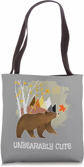 Cute Fall Bear Mountains Birch Trees Leaves Unbearably Cute Tote Bag