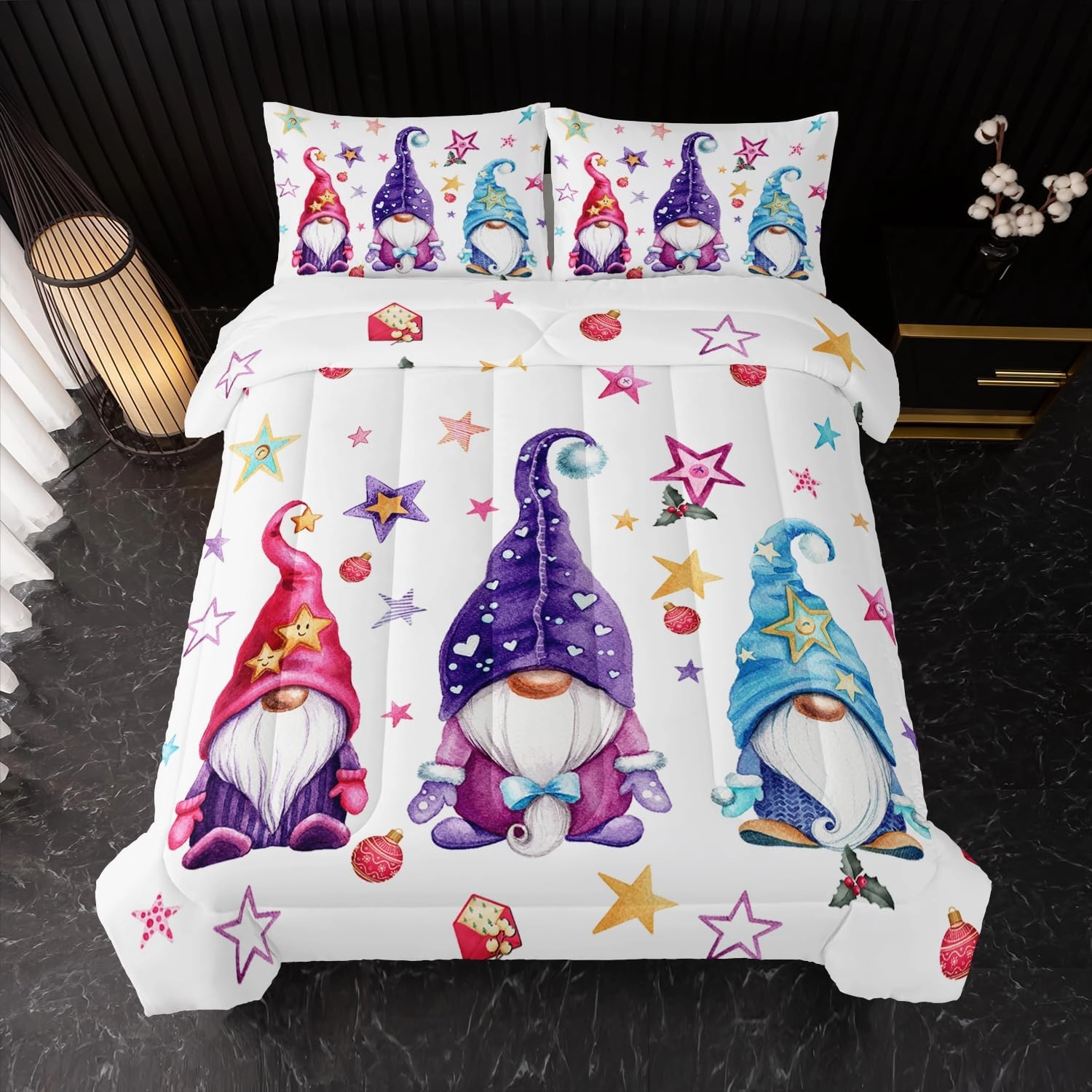 Cute Gnome Comforter Set, Christmas Gnomes Comforter Set,Christmas Dwarf Red Blue Theme Down Comforter for Kids Boys Girls Teens Room Decor Queen Bed in a Bag for Teens with 2 Pillowcases