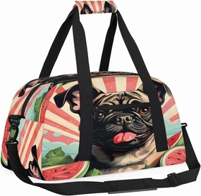 Cute Pug Dog Kids Overnighter Duffel Bags for Boys, Carry-On Size Sports Gym Bag with Front Zipper Pocket for School Practice or Overnight Travel Weekender Sleepover Tote Bag