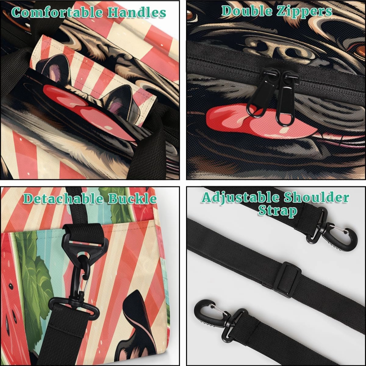 Cute Pug Dog Kids Overnighter Duffel Bags for Boys, Carry-On Size Sports Gym Bag with Front Zipper Pocket for School Practice or Overnight Travel Weekender Sleepover Tote Bag