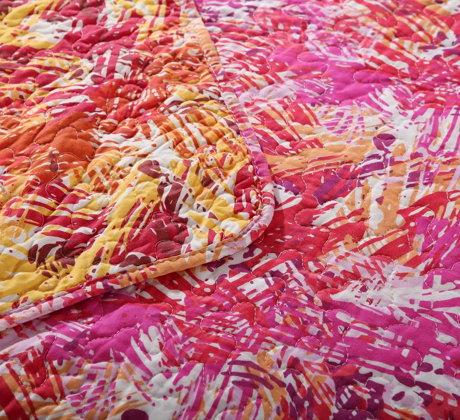 DaDa Bedding Fall Reversible Bedspread Set - Hawaiian Star Burst Pop Hawaiian Multi Colorful - Bright Vibrant Pink Orange Purple - King - 3-Pieces