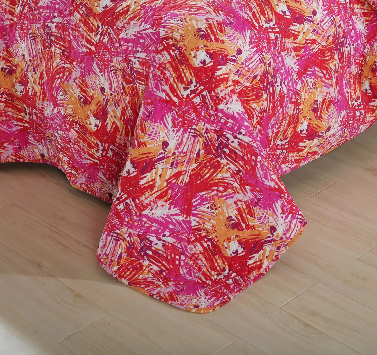 DaDa Bedding Fall Reversible Bedspread Set - Hawaiian Star Burst Pop Hawaiian Multi Colorful - Bright Vibrant Pink Orange Purple - King - 3-Pieces
