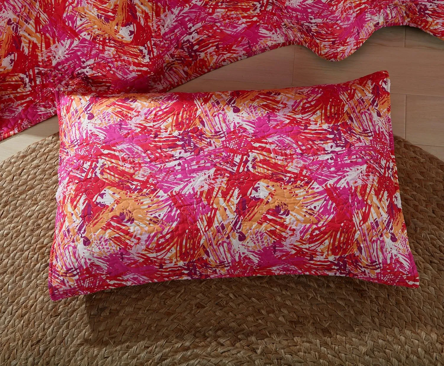 DaDa Bedding Fall Reversible Bedspread Set - Hawaiian Star Burst Pop Hawaiian Multi Colorful - Bright Vibrant Pink Orange Purple - King - 3-Pieces