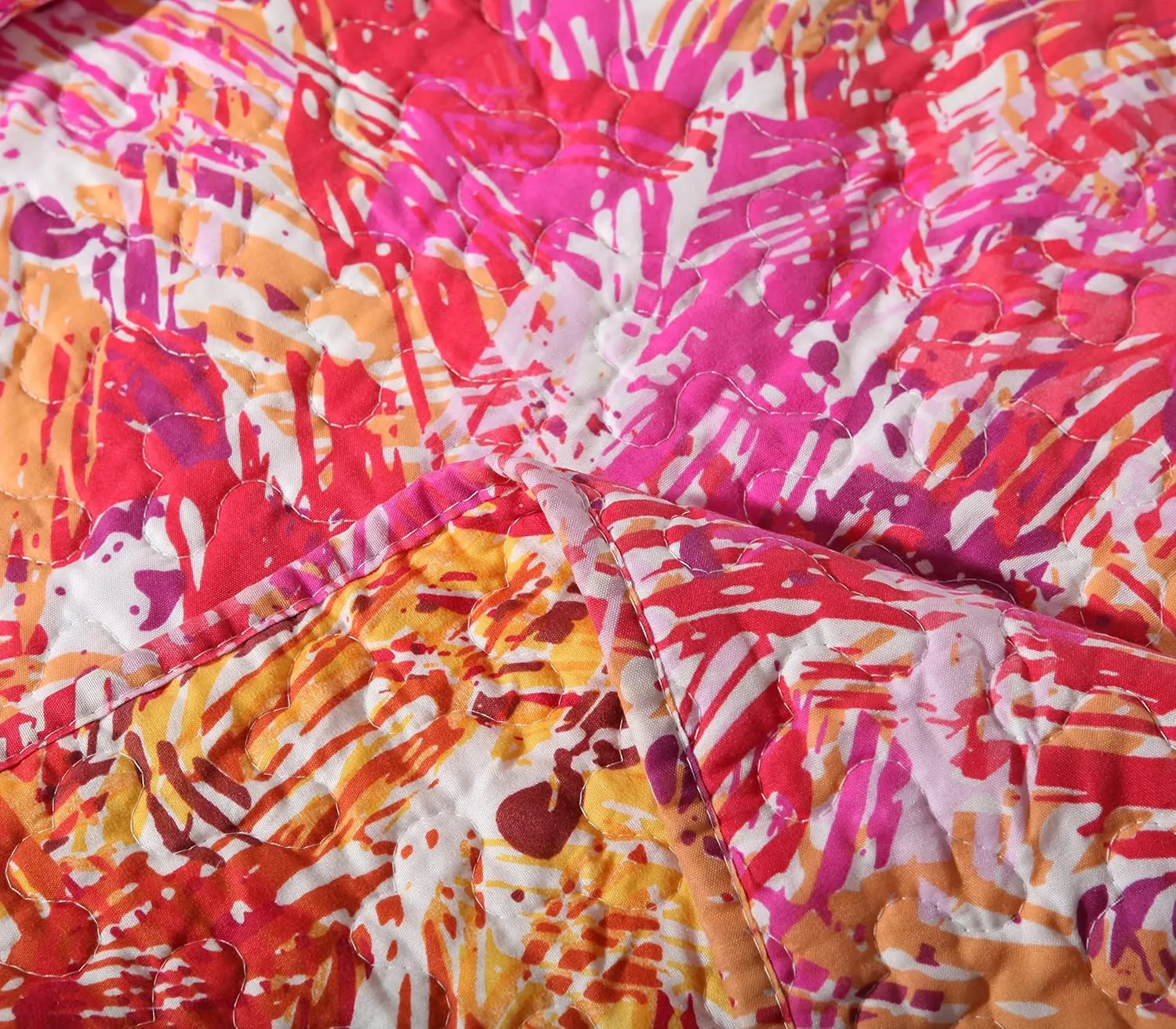 DaDa Bedding Fall Reversible Bedspread Set - Hawaiian Star Burst Pop Hawaiian Multi Colorful - Bright Vibrant Pink Orange Purple - King - 3-Pieces