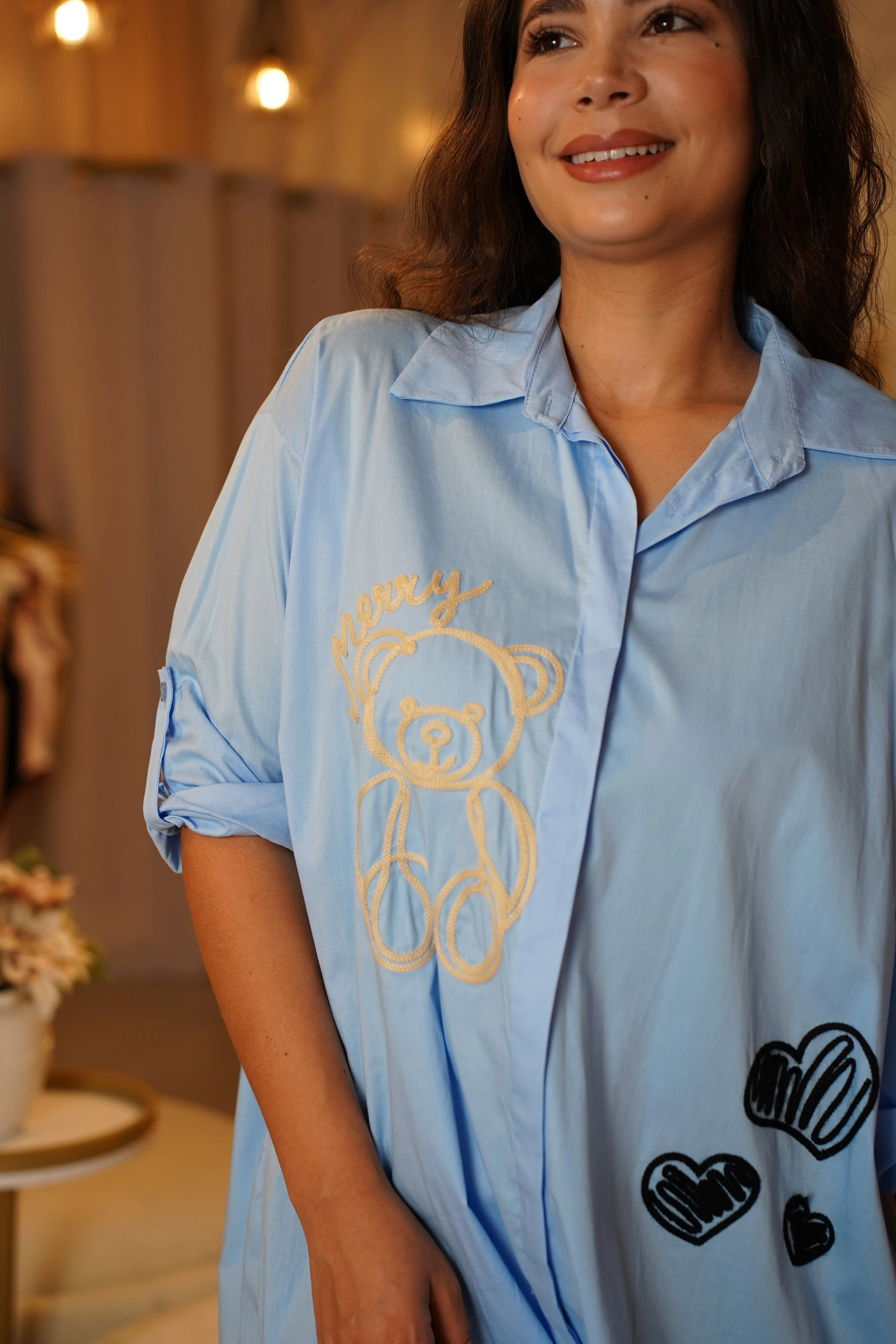 Daylin Oso Button Down – Playful Charm with an Oversized Fit