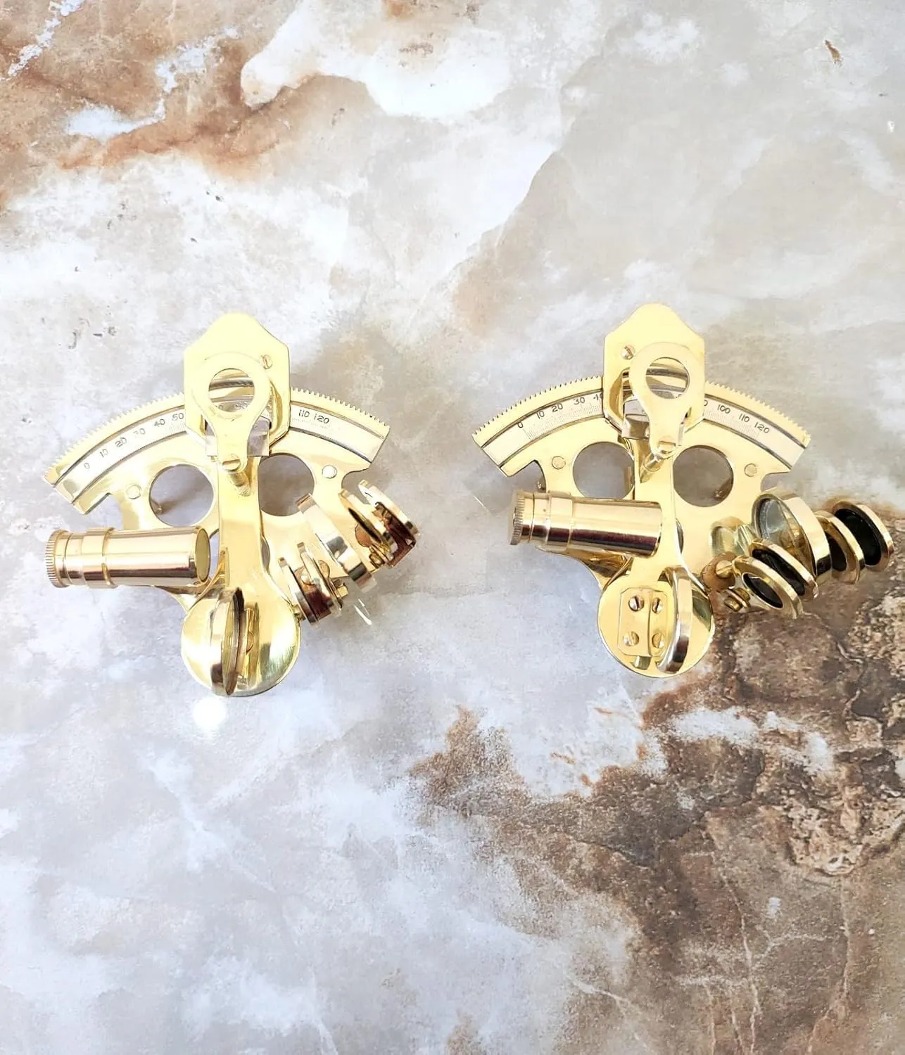 Decorative Brass Sextant, 4 Inch Nautical Marine Instrument, Golden, Set of 2
