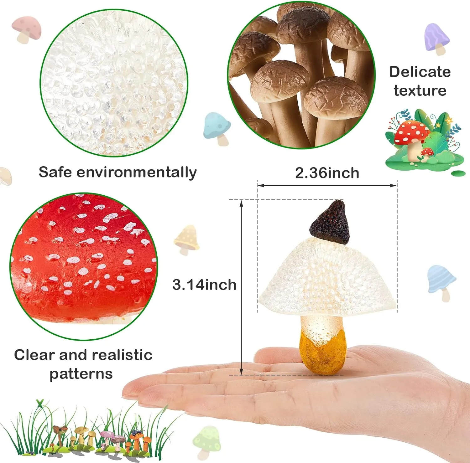 Deekin 12 Pcs Figure Mini Miniatures Figurines Mini Realistic Decor Themed Party Gifts for Diorama Projects Birthday Gift Learning (Mushroom)
