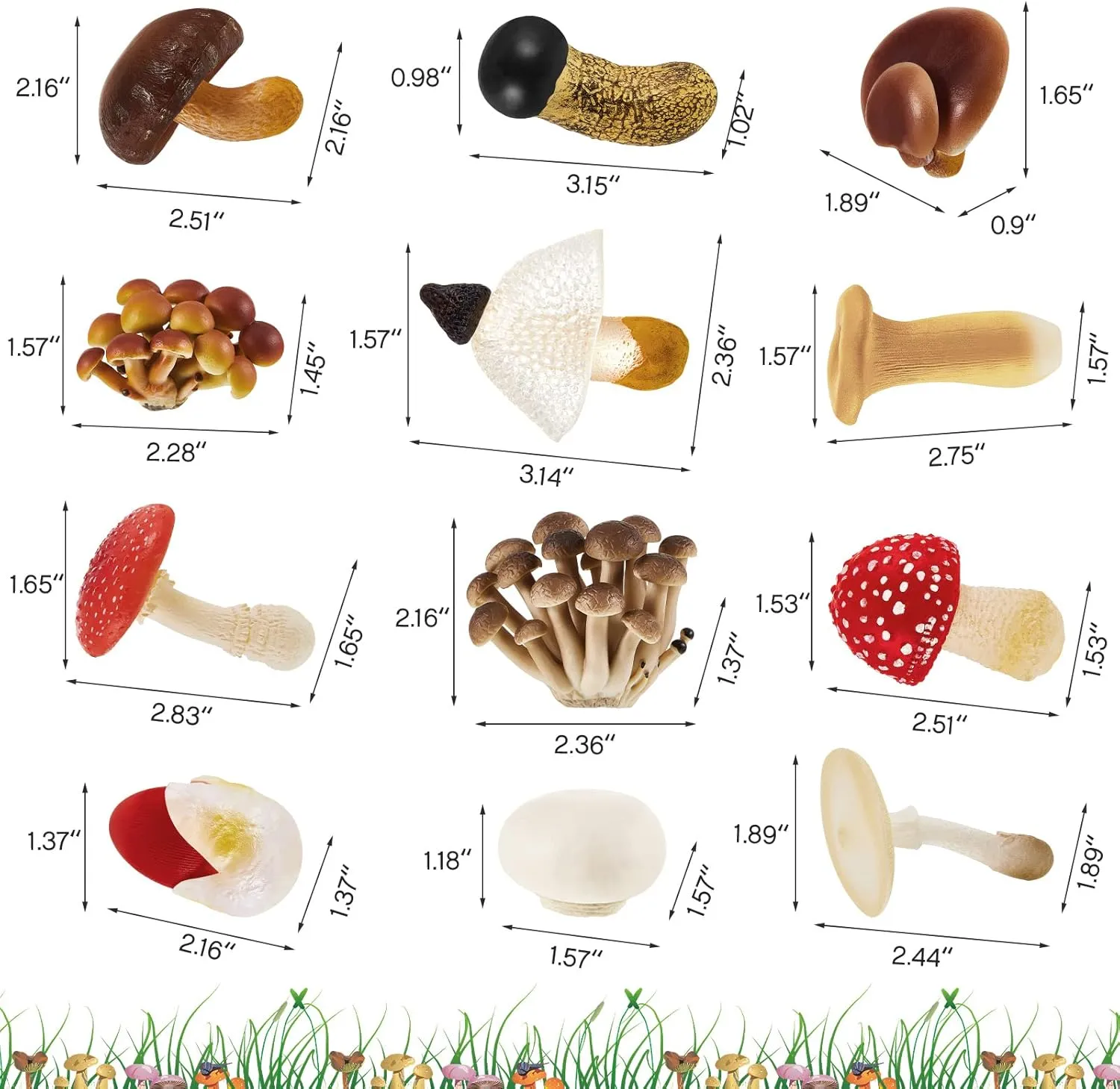 Deekin 12 Pcs Figure Mini Miniatures Figurines Mini Realistic Decor Themed Party Gifts for Diorama Projects Birthday Gift Learning (Mushroom)