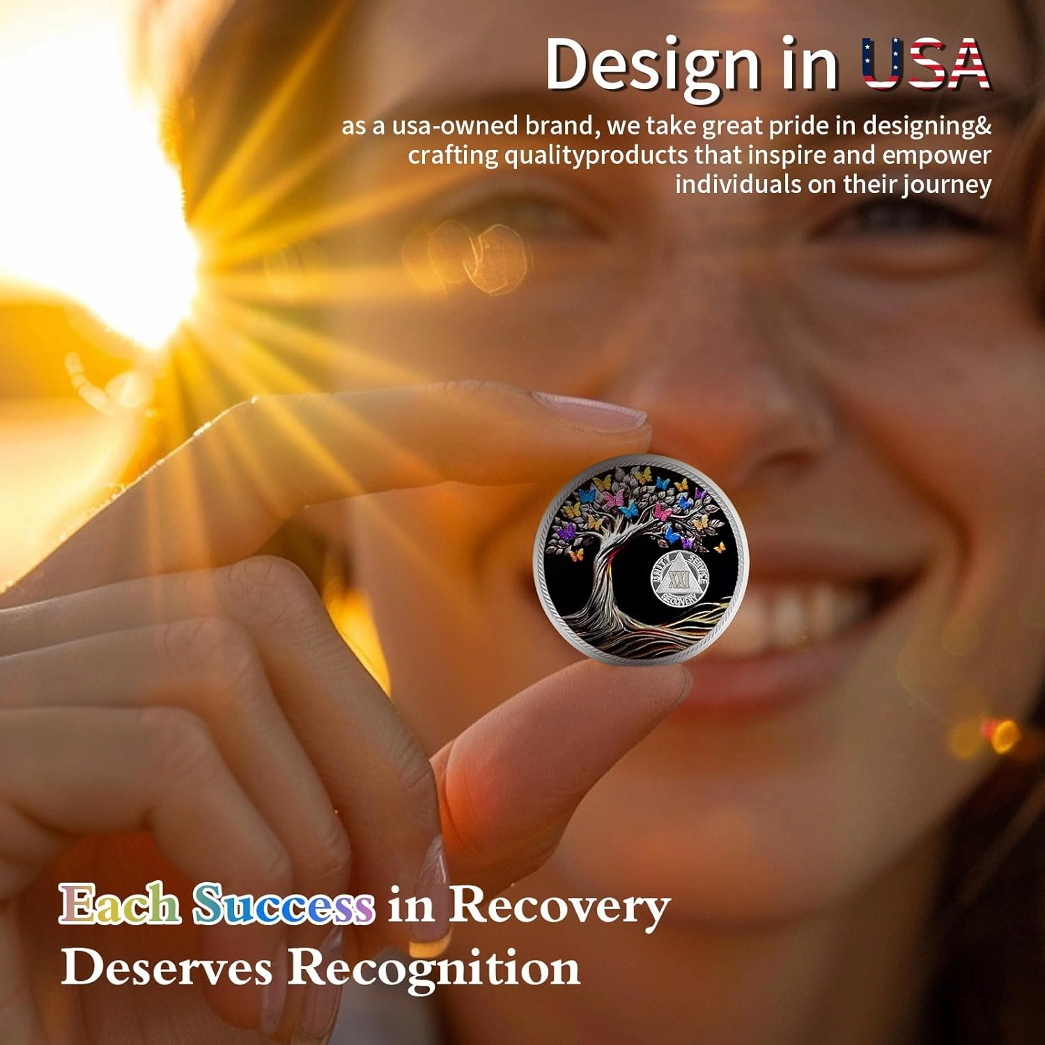 Delicate 21 Year Sobriety Coin - Recovery Butterfly Tree of Life AA Coins - 21 Year NA HA AA Chips and Medallions - 1-62 Years Living Clean Narcotics Alcoholics Anonymous Gifts for Men Women