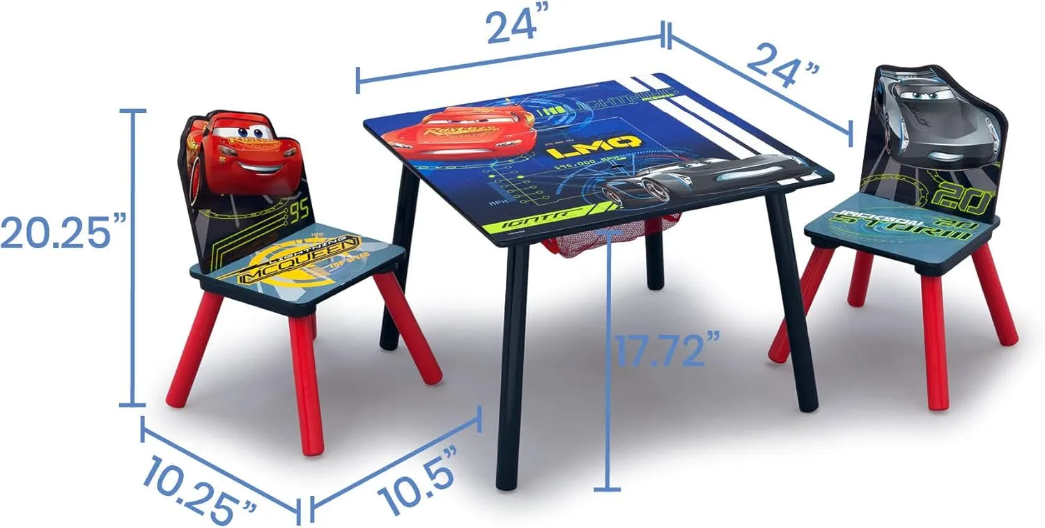 Delta Children Kids Table and Chair Set With Storage (2 Chairs Included) - Ideal for Arts & Crafts, Snack Time, Homework & More, Disney/Pixar Cars, 3 Piece Set