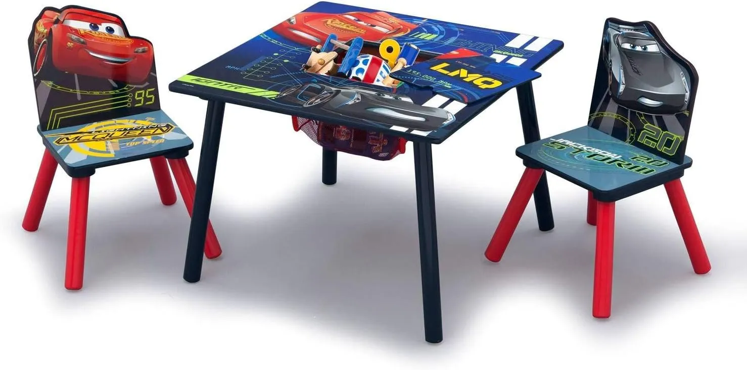 Delta Children Kids Table and Chair Set With Storage (2 Chairs Included) - Ideal for Arts & Crafts, Snack Time, Homework & More, Disney/Pixar Cars, 3 Piece Set